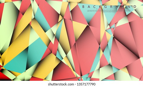 Vector Background of the Mosaic Triangle with a combination of pastel blue, red and yellow. Geometric illustration style with gradients and transparency.