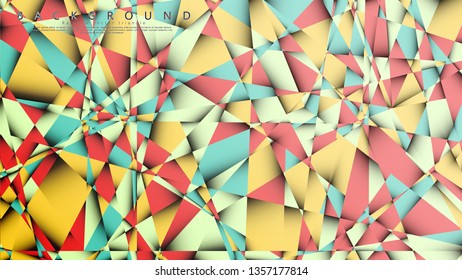 Vector Background of the Mosaic Triangle with a combination of pastel blue, red and yellow. Geometric illustration style with gradients and transparency.