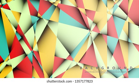 Vector Background of the Mosaic Triangle with a combination of pastel blue, red and yellow. Geometric illustration style with gradients and transparency.