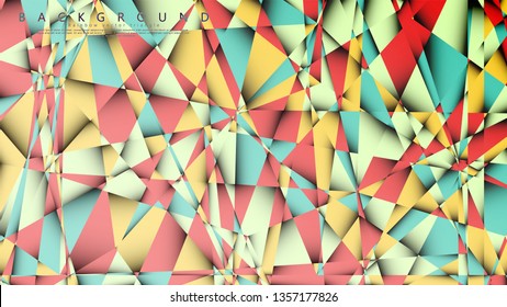 Vector Background of the Mosaic Triangle with a combination of pastel blue, red and yellow. Geometric illustration style with gradients and transparency.