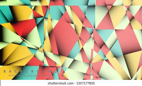 Vector Background of the Mosaic Triangle with a combination of pastel blue, red and yellow. Geometric illustration style with gradients and transparency.