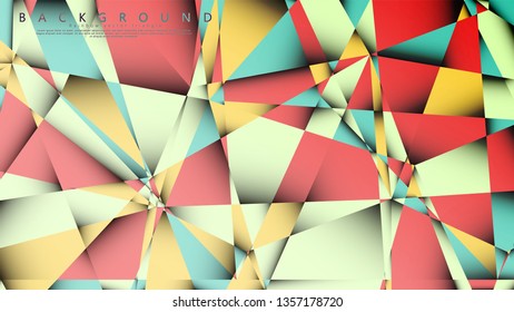Vector Background of the Mosaic Triangle with a combination of pastel blue, red and yellow. Geometric illustration style with gradients and transparency.