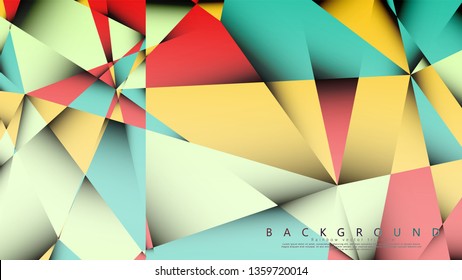 Vector Background of the Mosaic Triangle with a combination of pastel blue, red and yellow. Geometric illustration style with gradients and transparency.