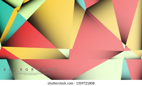 Vector Background of the Mosaic Triangle with a combination of pastel blue, red and yellow. Geometric illustration style with gradients and transparency.