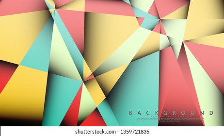 Vector Background of the Mosaic Triangle with a combination of pastel blue, red and yellow. Geometric illustration style with gradients and transparency.