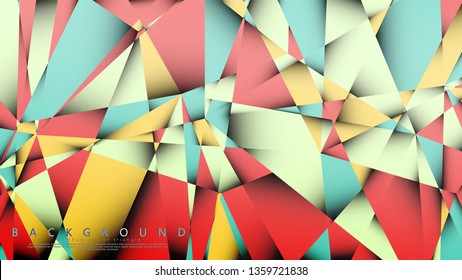 Vector Background of the Mosaic Triangle with a combination of pastel blue, red and yellow. Geometric illustration style with gradients and transparency.