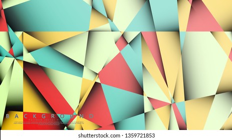 Vector Background of the Mosaic Triangle with a combination of pastel blue, red and yellow. Geometric illustration style with gradients and transparency.