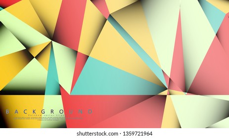 Vector Background of the Mosaic Triangle with a combination of pastel blue, red and yellow. Geometric illustration style with gradients and transparency.