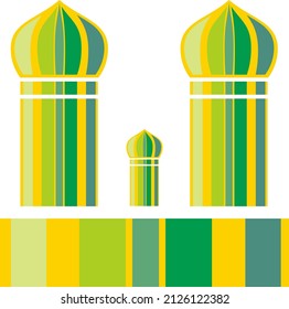 Fondo vectorial del minarete de la mezquita con colores amarillo y verde. Adecuado para diversos propósitos de impresión y digital.