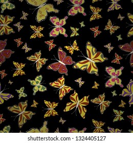 Vector Background with Moth. Simple Feminine Pattern for Card, Invitation, Print. Trendy Decoration with Beautiful Butterfly Silhouettes. Summer Background with butterflies black, brown, yellow colors