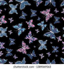 Vector Background with Moth. Trendy Decoration with Beautiful Butterfly Silhouettes. Spring Background with Colorful Butterflies. Simple Pretty Pattern for Card, Invitation, Print.