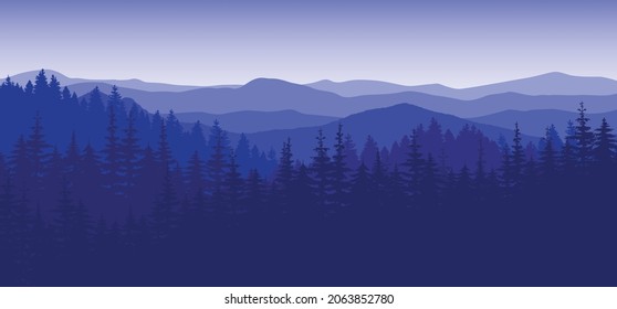 vector background with mountains mountain nature morning evening forest trees 