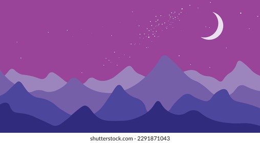 Vector Background of mountains at night