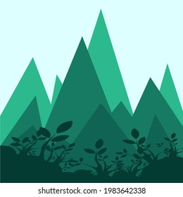 vector background of mountains and some plants, go green background, world evuronment day