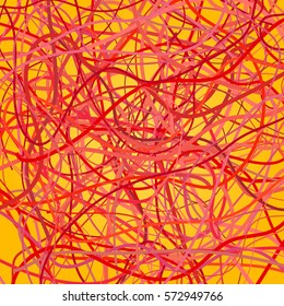 Vector background with moving colorful lines. Yellow background of red curves lines. 