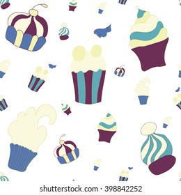 Vector background with of muffins and pirozhinye. Seamless pattern.muffins and pirozhinye
