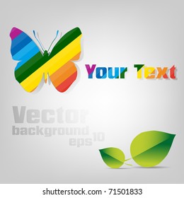fondo vectorial con mariposas multicolores y hojas verdes