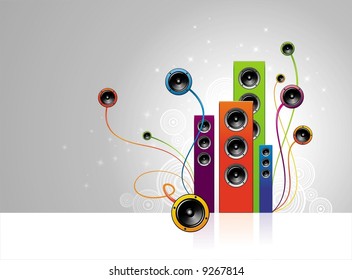 Vector background with Multicolored Loudspeaker 