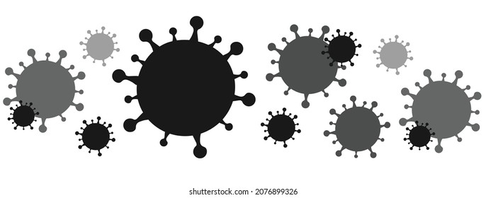 Vector background of multiple black and dark grey germs in different sizes on white background. Pandemic, outbreak, COVID-19, sickness. 