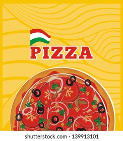 vector background with mushrooms pizza and abstract pattern