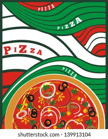 vector background with mushrooms pizza and abstract pattern