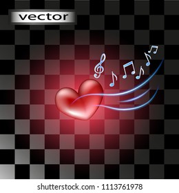 Vector background music, melody of the heart love music with notes isolated on a transparent background.