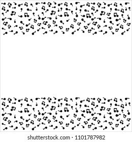 Vector background with music symbols. Design for fabric, paper, package. Useful for music shop, exhibition, concert banner, poster. White musical background with black notes.