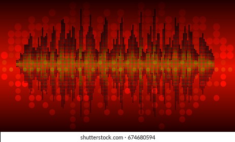 Vector background music wave balance circuit circle green black red