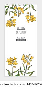 Vector background with mustard branches with flowers. Hand drawn botanical texture with herb. Sketch for floral design.