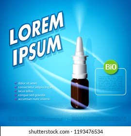 Vector background with a nasal spray. Template for leaflets, banners, advertisements of medical products