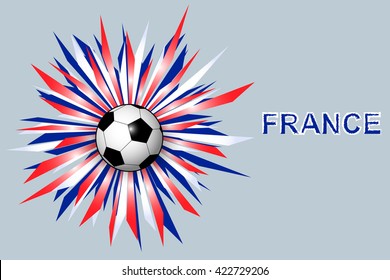 Vector background in national colors of France with soccer ball and bright ribbons. Sport backdrop or header for your design. Template with french football symbolic.