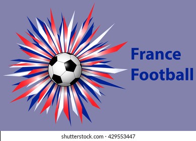 Vector background in national colors of France with soccer ball and bright ribbons. Sport Euro 2016 backdrop or header. Template with "France Football" signature euro cup competition for your design