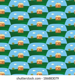 vector background with nature design, house, apple tree, vector illustration