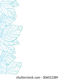 Vector background - nature foliage leaves border frame with copy space and white backdrop, modern green-blue faded gradient
