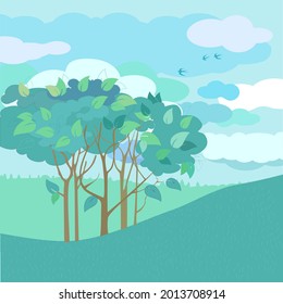 vector background nature summer landscape with green tree