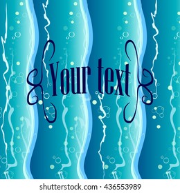Vector background in nautical style with vertical waves in a square format with space for your lettering in blue tones with white.