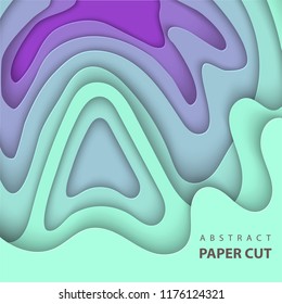 Vector background with neon lilac and turquoise color paper cut shapes. 3D abstract paper art style, design layout for business presentations, flyers, posters, prints, decoration, cards, brochure