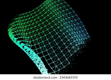 Vector background of net cells. Fish football sport syrface. Fluid flow on wind. Flag fabric data processing. Science flag.