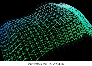 Vector background of net cells. Fish football sport syrface. Fluid flow on wind. Flag fabric data processing. Science flag.