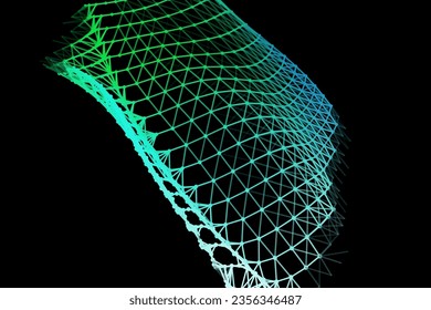 Vector background of net cells. Fish football sport syrface. Fluid flow on wind. Flag fabric data processing. Science flag.