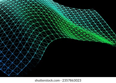 Vector background of net cells. Fish football sport syrface. Fluid flow on wind. Flag fabric data processing. Science flag.