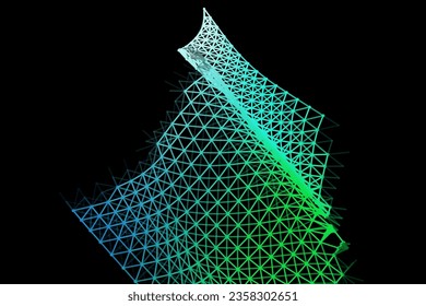 Vector background of net cells. Fish football sport syrface. Fluid flow on wind. Flag fabric data processing. Science flag.