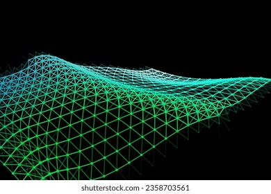 Vector background of net cells. Fish football sport syrface. Fluid flow on wind. Flag fabric data processing. Science flag.