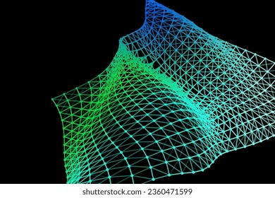 Vector background of net cells. Fish football sport syrface. Fluid flow on wind. Flag fabric data processing. Science flag.