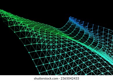 Vector background of net cells. Fish football sport syrface. Fluid flow on wind. Flag fabric data processing. Science flag.