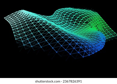 Vector background of net cells. Fish football sport syrface. Fluid flow on wind. Flag fabric data processing. Science flag.
