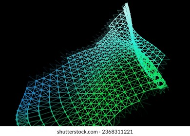 Vector background of net cells. Fish football sport syrface. Fluid flow on wind. Flag fabric data processing. Science flag.