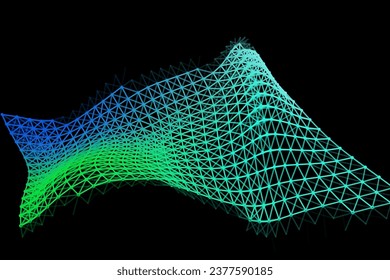 Vector background of net cells. Fish football sport syrface. Fluid flow on wind. Flag fabric data processing. Science flag.