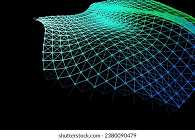 Vector background of net cells. Fish football sport syrface. Fluid flow on wind. Flag fabric data processing. Science flag.