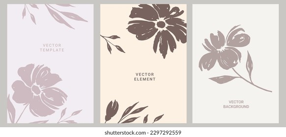 Vector background of neutral pastel tones. A set of painted designs with floral elements and a place for text. For postcards, invitations, stories on social networks. Banner, presentation, advertising